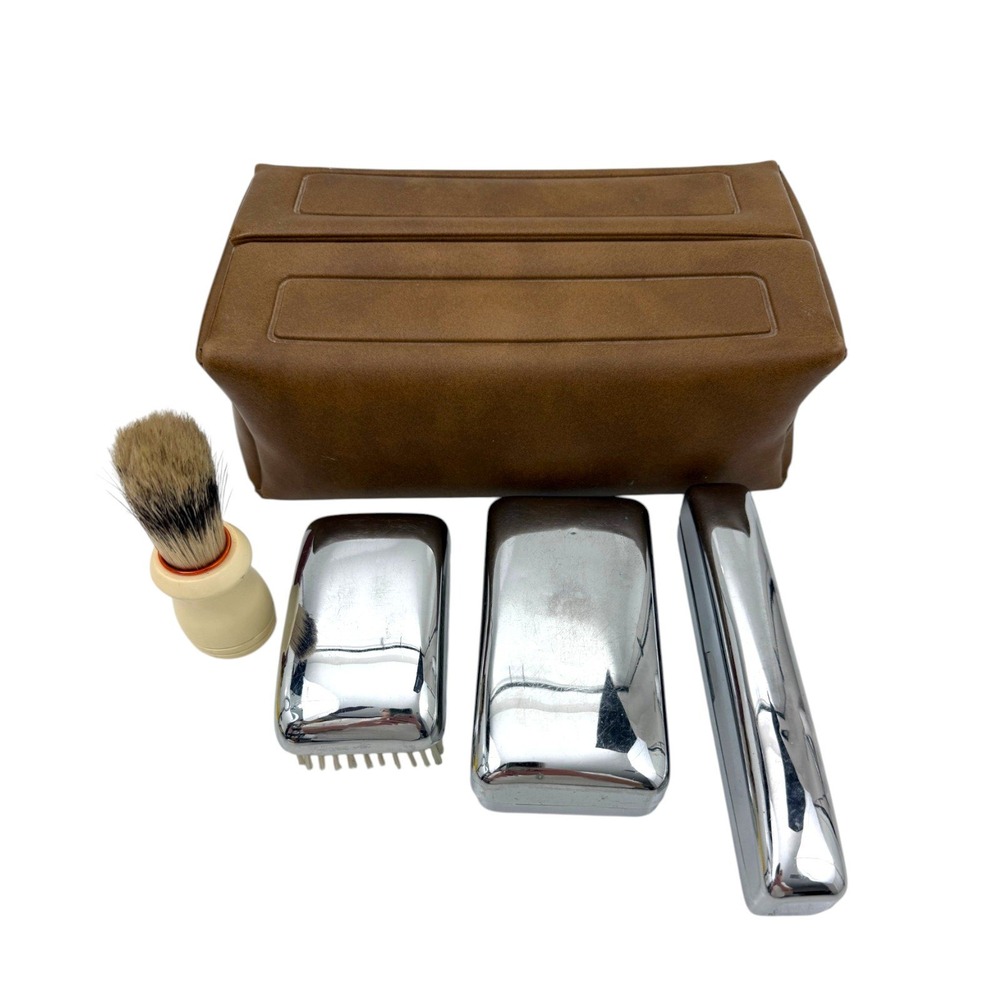 Mens Vintage Travel Toiletry Dopp Kit with Chrome Accessories - Picture 16 of 16